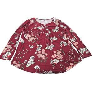 a. Jesdani Red Floral Blouse 2X 3/4 Sleeve Boho Cottagecore Plus
